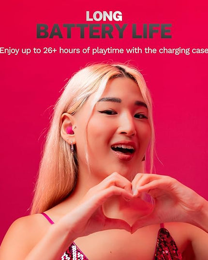 JLab Go Air Pop+ True Wireless Earbuds, in Ear Headphones, Bluetooth Earphones, 35H Playtime Ear Buds, Bluetooth Earbuds with Microphone, USB-C Charging Case, Dual Connect, EQ3 Sound, Dark Pink