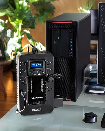 CyberPower EC650LCD Ecologic Battery Backup & Surge Protector UPS System, 650VA/390W, 8 Outlets, ECO Mode, Compact Uninterruptible Power Supply