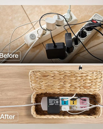 Tidita Wicker Cable Management Box with Lid - 15 inch Cable Organizer Box and Power Strip Box for Electrical Cord Management - Desk Cord Hider and Floor Cable Management for Office (Natural Color, 1)
