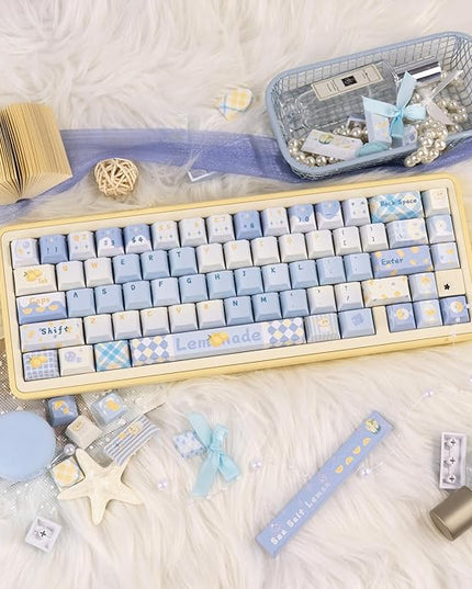 Cherry Profile Blue and White Creamy Keycaps - Custom PBT Keycaps Set, Dye Sublimation, 145 Keys Baby Blue Replacement Key Caps for Mechanical Keyboard