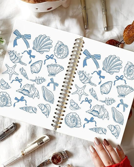 Blue Beach Notebook, Retro Ocean Notebooks for Note Taking, Coquette Blue Bow Beach Journal, Coastal Ocean Journals for Writing, Gifts for Beach Lovers, 5.5x8.3 Inch