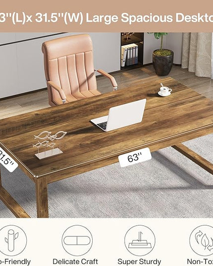 Tribesigns Modern Computer Desk, 63 x 31.5 inch Large Office Desk Computer Table Study Writing Table Workstation for Home Office, Brown Wood
