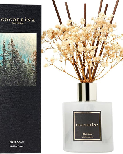 Cocorrína Reed Diffuser Sets, 6.7 fl oz. Black Forest Diffuser with Sticks Home Fragrance Reed Diffuser for Bathroom Shelf Decor