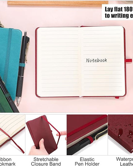 Aodaer 50 Sets Pocket Notebook Journal with Pens, 160 Pages, 3.5 x 5.5 Inch Mini Lined Journal Notebook A6 Leather Hardcover College Ruled Notepad with Pen Holder for School Office, Deep Multicolor