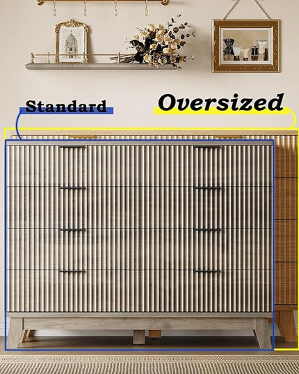 BORNOON Fluted 8 Drawer Tall Dresser, 47.2" Wide Modern Boho Chest of Drawers, Wooden Storage Dresser TV Stand for Bedroom, Living Room, Closet, Hallway, Curved Profile Design