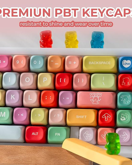 XVX Cute PBT Keycaps, Rainbow Gummy Bear Keycap Set MOA Profile, Dye-Sublimation Keyboard Keycaps Suitable for 60% 65% 75% 80% 96% 100% Layout Mechanical Keyboard with MX Switches