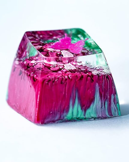 Pink Butterfly Artisan Keycap Enchanted Forest R1 SA Profile Custom Keycaps 1U ESC Handmade Gaming Resin Key Cap Cherry MX Switch Compatible Mechanical Keyboard Butterfly Lover Gift