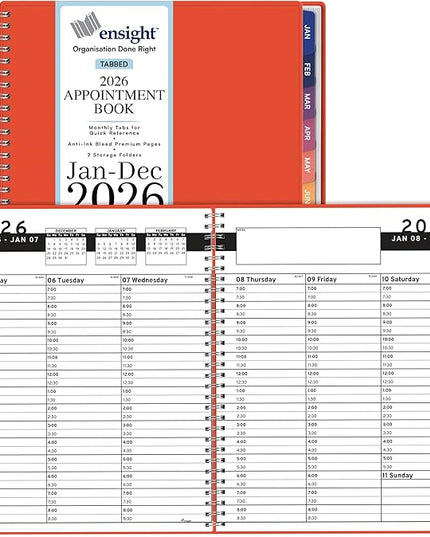 Ensight 2026 Appointment Book and Planner 6.5" x 8.5" Large Hourly Weekly Daily Schedule Book with Tabs, 30 Minute Time Slots, Peach Calendar Organizer Jan 2026–Dec 2026 Appointment Planner - Peach