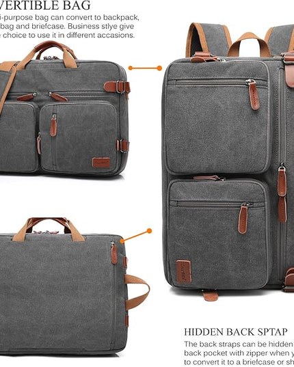 CoolBELL Convertible Backpack Messenger Shoulder Bag Laptop Case Business Briefcase Multi-Functional Travel Handbag Fits 17.3 Inch Laptop for Men/Women (Canvas Dark Grey)