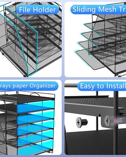 gianotter 6-Tier Paper Organizer With Magazine Holder, Desk Organizers and Accessories, Desk Accessories & Workspace Organizers, File Organizer for Office Supplies Storag (Black, 6-Tier)