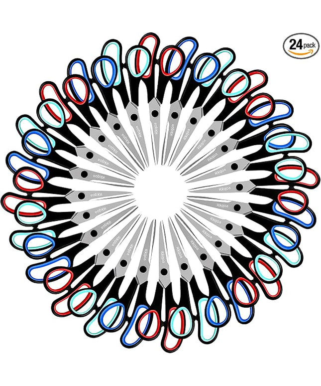 Scissors Set of 24-Pack, Rkqoa 8" All Purpose Pure Black Scissors - Thick Sharp Shears for Office School Sewing Craft Supplies, Classroom Must have, High/Middle School Student Teacher Scissor Bulk
