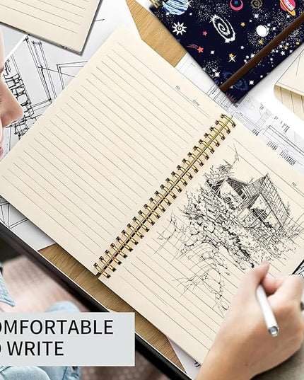 Spiral Journal Notebook, A5 Cute Notebooks for Women Men, College Ruled Hardcover Notebook for Work & Note Taking, 60 Pages Double-Wire Journals for Writing (Space Galaxy)