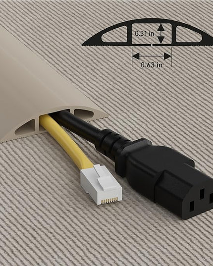 D-Line 6ft Floor Cord Cover, Cable Protector, Hide Extension Cords, Protect Cords, Prevent Cable Trips, Heavy Duty Cord Hider - Cable Cavity = 0.63" (W) x 0.31" (H) - Beige