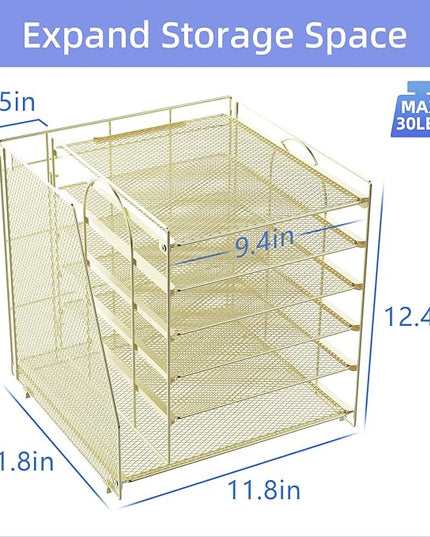 gianotter 6-Tier Paper Organizer With Magazine Holder, Desk Organizers and Accessories, Desk Accessories & Workspace Organizers, File Organizer for Office Supplies Storag (Gold, 6-Tier)