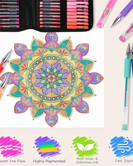 400 Pack Gel Pens for Adult Coloring Book, 200 Artist Colored Pens With 200 Refills, Fine Tip Metallic Glitter Gel Pens for Drawing Doodling Journaling Craft Art Supplies