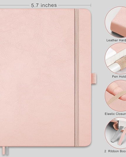 RETTACY Lined Journal Notebook, 192 Numbered Pages, A5 Medium Size (5.7'' x 8.3''), for Men & Women, Journaling, Writing, Work & Office, Leather Hardcover, 100 GSM Thick Paper (Rose Gold)