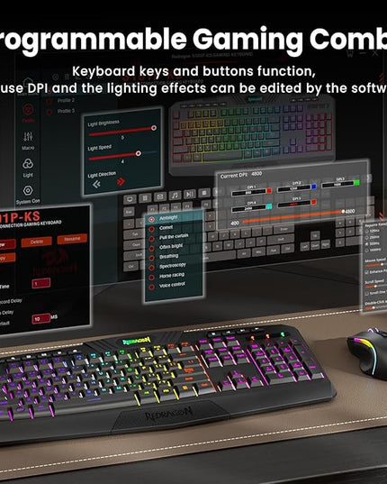 Redragon S101M-KS Gaming Keyboard and Mouse Wireless with Tri-Mode, RGB Keyboard and 4800 DPI Gaming Mouse, 10 Independent Multimedia Keys for Wins, PC, Computer, Wireless S101 Ideal for Gamer