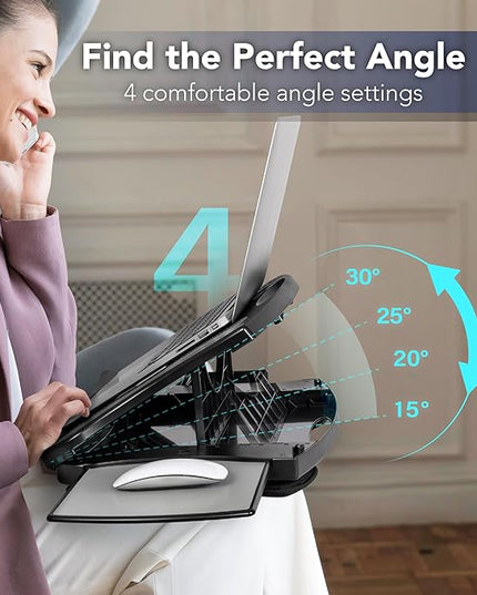 EHO Portable Lap Desk with Cushion, Detachable Mouse Pad Tray and Phone Holder, Adjustable Laptop Stand with 5 Angles, for Home, Office, Sofa, Bed