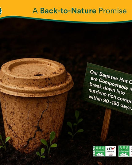 ECO SOUL 50 Pack 12 oz Disposable Coffee Cups with Lids & Sleeves Eco-Friendly, Biodegradable, Compostable, Leak-free & Sturdy To Go Hot Drink Cup for Tea, Chocolate Party Travel Cafe Office & Home