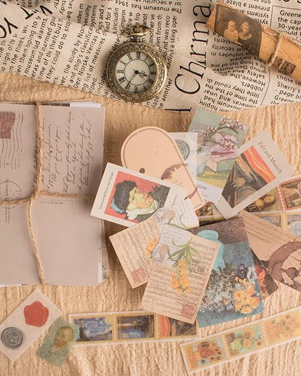 200Pcs Vintage Scrapbook Stickers, Aesthetic Junk Journal Stamping Supplies Kit, Scrapbooking Ephemera Washi Paper for Bullet Journaling Planners Diary Collage (Artistic)