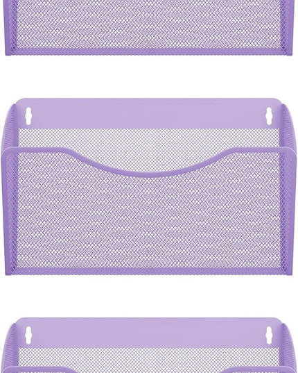 EasyPAG Single Pocket Wall File Organizer, Mesh Hanging File Folder Organizer for Letter/A4 Size Folders, Wall Mounted Vertical Mail Holder for Paperwork, Office, Home, School, Purple