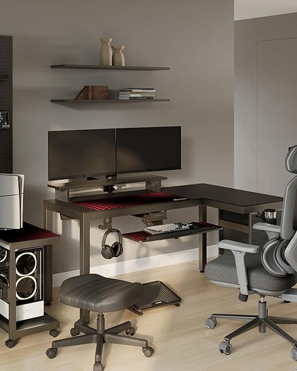 EUREKA ERGONOMIC GTG L Shaped Gaming Desk with LED Glass, Right Side