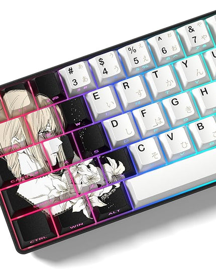 Rainy Japanese Anime Keycaps 60 65 75 100 Percent,Cherry Keycaps130 Keys PBT Dye Sublimation Custom Keycaps Set for Mechanical Keyboard 61/64/75/84/87/104/108 Layout with Key Pulle (Black)