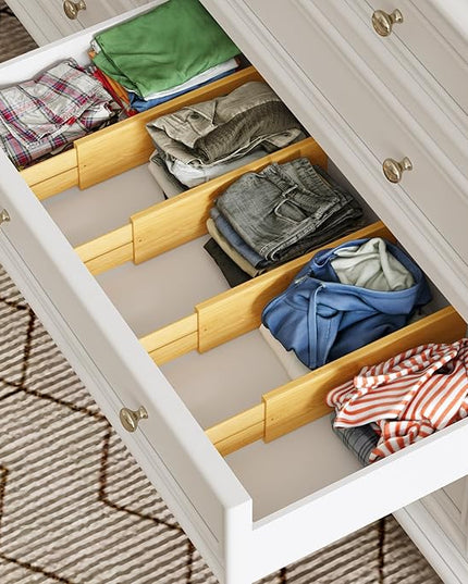 BAMEOS 4" High Drawer Dividers Bamboo Separators Organization Expandable Organizers for Kitchen Bedroom Bathroom Dresser Office 4-pack