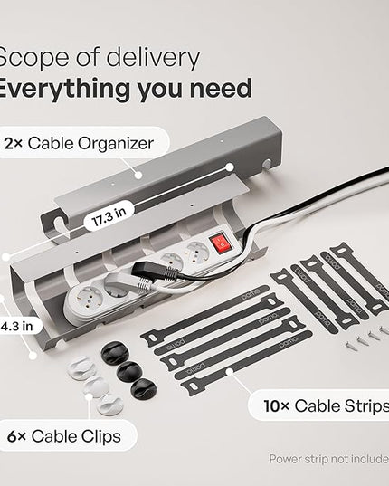 PAMO Cable Management Under Desk for Easy mounting Under-Table I Set of 2 - with 10X Cable Ties I Desk Organizer for Office/Home Office Table Thoughtful Cable Tray Holder