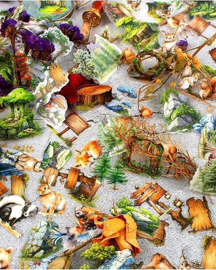 Dwpetzo 150Pcs PET Forest Landscape Stickers for Journaling and Scrapbooking, 6 Themes with Pine Trees Woodland Animals Wooden Stumps Moss Nature Scene Stickers for Junk Journal Supplies, Collage