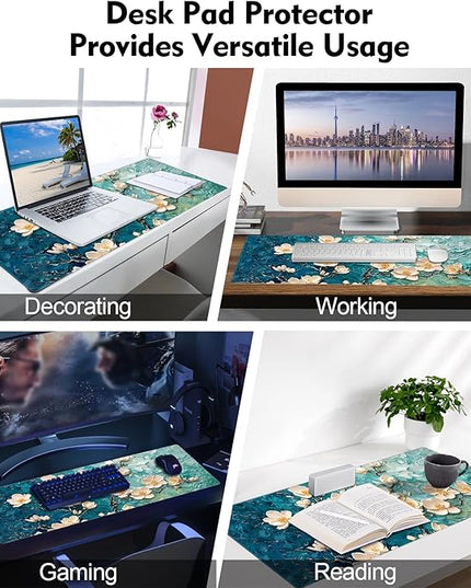 Galdas Gaming Mouse Pad XXL XL Large Long Extended Big Mousepad Non-Slip Rubber Keyboard Desk Pad with Stitched Edges for Laptop Home Office (31.5x11.8x0.08 Inch) … (Painting Flowers)