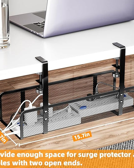 Under Desk Cable Management Tray, Wire Management Desk Cable Organizer Cable Management Box, Cord Organizer Storage for Office