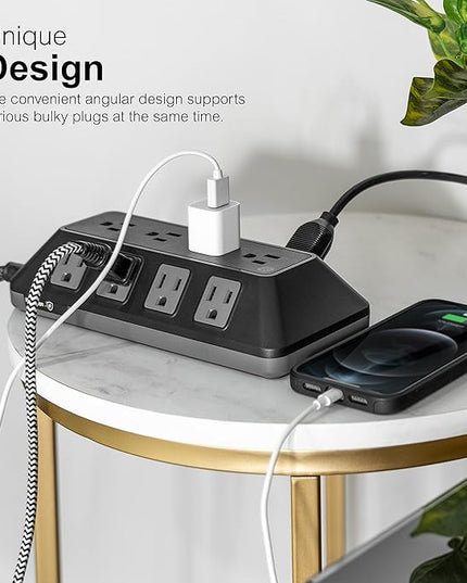 GE UltraPro Adapt 12-Outlet Surge Protector, 6ft Braided Heavy Duty Extension Cord, Flat Plug Power Strip, 3540 Joules, Black, 74542