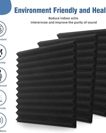 100 Pack Acoustic Panels 1 X 12 X 12 Inches - Acoustic Foam Studio Foam Wedges High Density Panels Soundproof Wedges Charcoal …