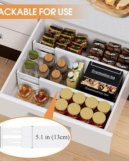 Bamboo Drawer Dividers,17-22" Adjustable Kitchen Drawer Organizer for Clothes,8 Pack Expandable Drawer Organization Separators for Bedroom,Bathroom,Dresser and Office,White