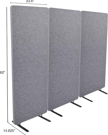 ReFocus™ Raw Freestanding Acoustic Room Divider 3 Pack – Reduce Noise and Visual Distractions with This Lightweight Room Separator (Castle Gray, 24" X 62")