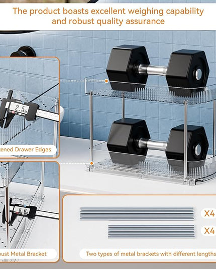 2 Pack Large Pull Out Bathroom Organizers and Storage,2 Tier 12.8″ Tall Sliding Kitchen Under Sink Organizer for Cleaning Products Storage,Acrylic Clear Bathroom inder Sink Organizer,Undersink Storage