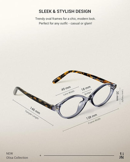 TIJN Olisa Blue Light Blocking Glasses for Women Men,Oval Glasses Frame Bluelight Glasses for Gaming/Computer/Screen