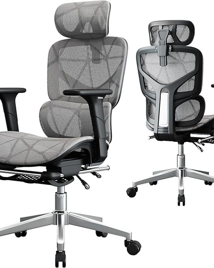 Office Chair with 3D Adjustable Lumbar Support,Ergonomic Computer Chair,Adjustable Headrest and Armrests, 400lbs Capacity,Tilt-Swivel,Premium Mesh Desk Chair for Office,Home & Gaming (Grey)