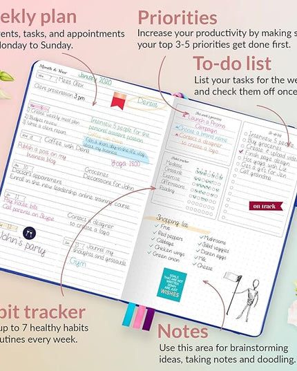 GoGirl Planner and Organizer for Women – A5 Size Weekly Planner, Goals Journal & Agenda to Improve Time Management, Productivity & Live Happier. Undated – Start Anytime, Lasts 1 Year – Royal Blue