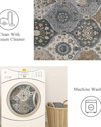 Lahome Moroccan Trellis Washable Area Rug, 5x7 Rugs for Living Room Indoor Non-Slip, Large Oriental Accent Throw Carpet for Bedroom Entryway Bathroom Office, Grey
