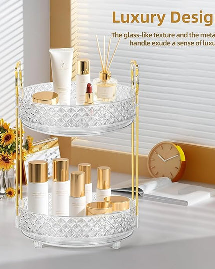 360 Rotating Makeup Organizer for Vanity, Adjustable Perfume Organizer for Dresser, Multi-Function Spinning Cosmetics Skincare Storage for Bedroom, Dresser, Countertop, Clear