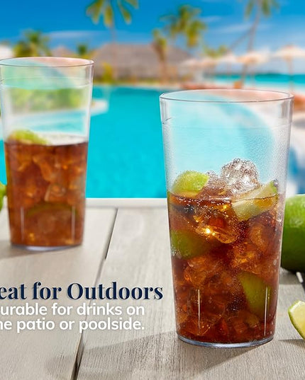 US Acrylic Cafe Plastic Reusable Tumblers (Set of 16) 20-ounce Water Cups in Clear | Value Set of Restaurant Style Drinking Glasses, Stackable, BPA-free, Made in the USA | Top-rack Dishwasher Safe
