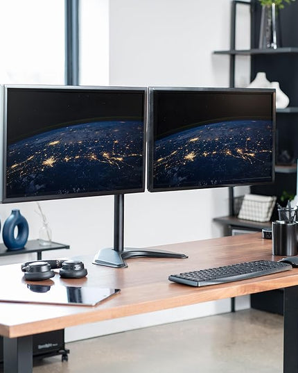 VIVO STAND-V002F Dual LED LCD Monitor Free-Standing Desk Stand for 2 Screens up to 27 Inch Heavy-Duty Fully Adjustable Arms with Max VESA 100x100mm