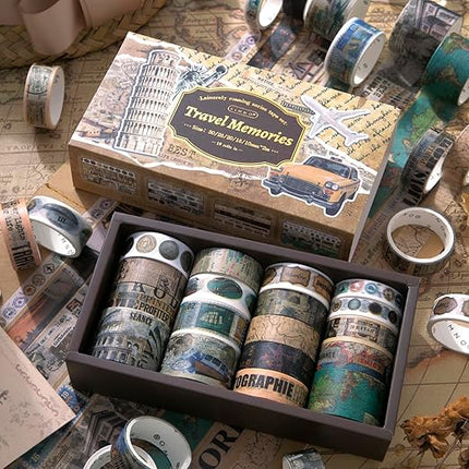 Auguro 18 Rolls Travel Washi Tape Set journaling Tape for Crafts and Journaling DIY Scrapbook Tape for journaling Scrapbooking Supplies washi Tape for Scrapbooking
