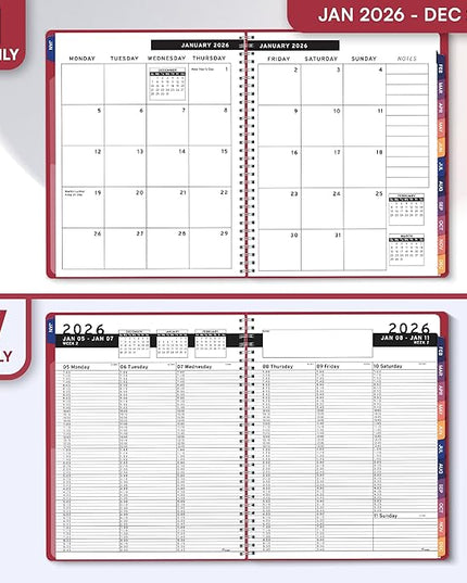 Ensight 2026 Appointment Book and Planner 8.5" x 11" Large Hourly Weekly Daily Schedule Book with Tabs, 15 Minute Time Slots, Maroon Calendar Organizer Jan 2026–Dec 2026 Appointment Planner - Maroon