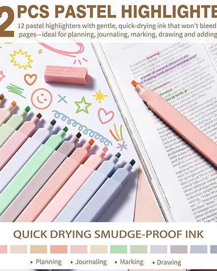 62PCS Aesthetic School Supplies with Cute Pencil Case, Pastel Highlighters Black Ink Gel Pens Mechanical Pencils Kit, Back to School Supplies College Essentials Preppy Stationary Set for Student Girls
