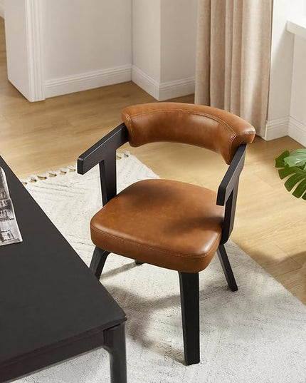 Fat Ant Home Office Desk Chair - Mid Century Modern Chair, Faux Leather Office Chair No Wheels, Comfy Accent Arm Chair with Wood Legs for Small Spaces Living Room Bedroom Study, Black/Walnut