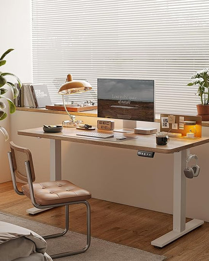 TIQLAB Height Adjustable Electric Standing Desk, 40 x 24 inch, Sit Stand Up Desk, Splice Board, Computer Home Office Desk, Maple Top