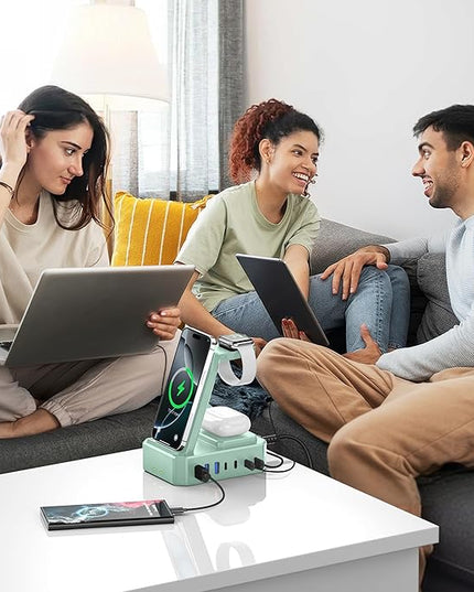 300W Charging Station for Multiple Devices Apple, Zutspzss 10 in 1 Wireless Charger for iPhone 16, GaN III USB C 65W PD Fast Charging Stand Dock for MacBook, Apple Watch&Airpods,Green